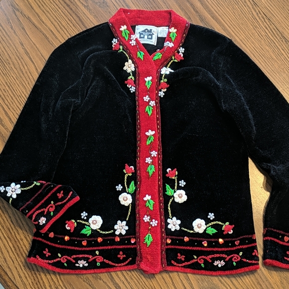 Storybook Knits Black Floral Embroidered Cardigan XS - Picture 3 of 10